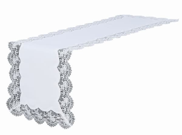 Table runner 85x85 white square Rosse with rose lace