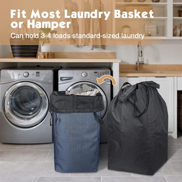 Laundry Sorter - Black Foldable Laundry Basket - 2 Washable Bags with Handles and Drawstring - Sturdy, Large Enough for 3
