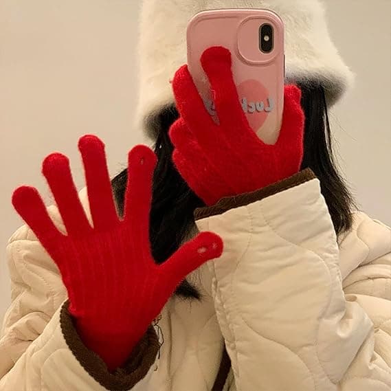 Strikkede handsker Vinter Fuld Finger Vante Tykke Varme Jule Touchscreen Handsker Til Kæreste