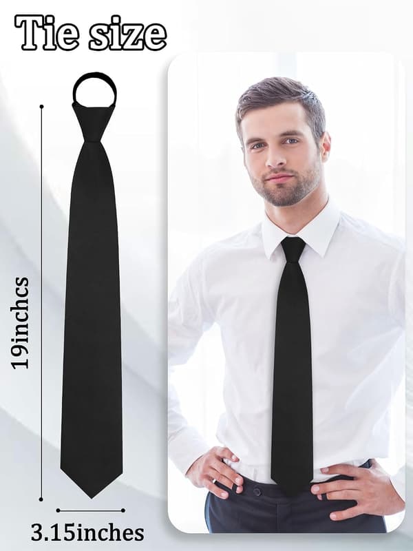 Sorte slips til mænd, forbundet lynlåsslips 3,15\" ensfarvede slips - Black