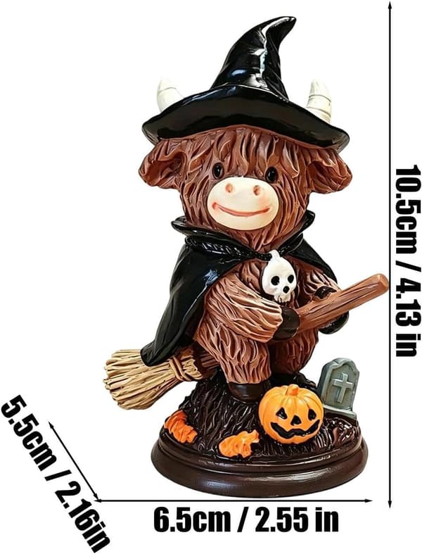 1 stk. Generisk Ko Halloween Dekoration Harpiksfigur Hekseko, 10,5 cm