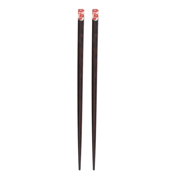 1 Pair Reusable Durable Wooden Chopsticks with Japanese Sakura Pattern (Red)