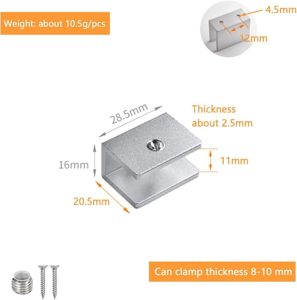 12 st glasklämma, justerbar glasväggsfäste, 8 till 10 mm glashylla