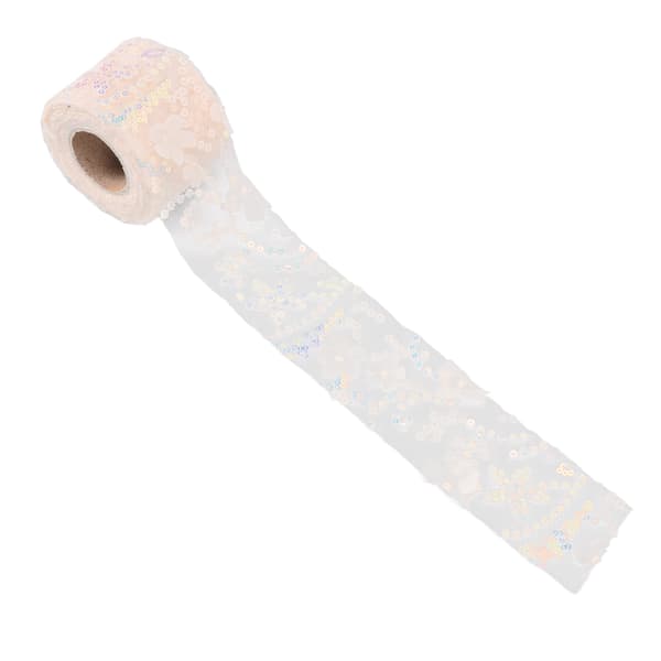 Tulle Roll 10 Yards Embroidered Sequin Flowers Mesh Ribbon Decorative Craft Accessories Beige
