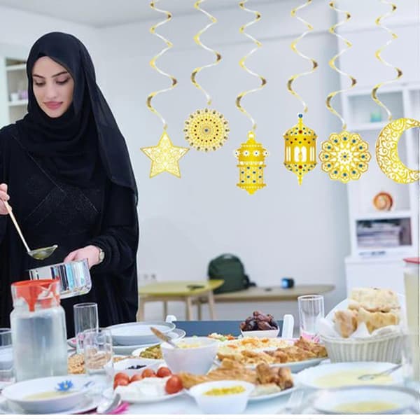 Ramadan Eid Mubarak Dekorasjon Eid Al-adha Dekorasjon Gull Hengende Virvler Dekorasjoner Måne, stjerner og Eid