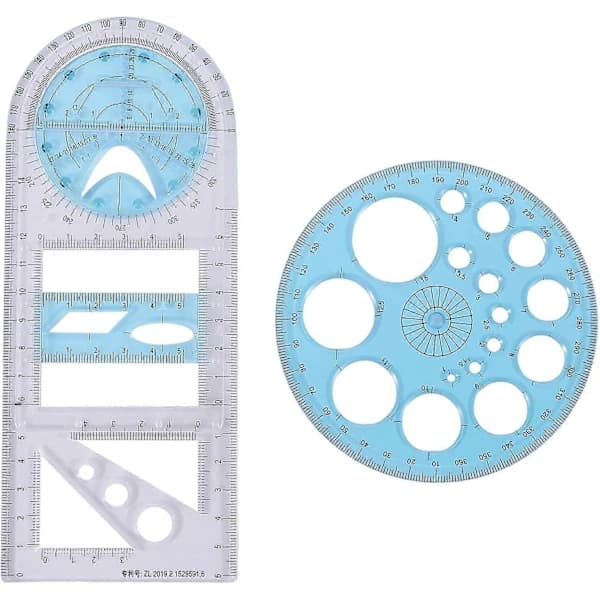2 Pieces Multifunctional Geometric Rulers Plastic Circle Drawing Tools Drawing Templates Clear Graphic Design Tools