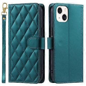 Compatible Leather Case for iPhone 14, Diamond Pattern Wallet Case (Green)