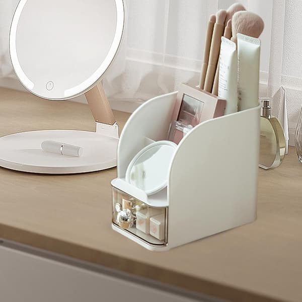 Generico Vanity Storage, skrivbordspennställ, vit multifunktionell skrivbordsförvaringslåda för hudvård, lotioner, läppstift, penna, De[DB]