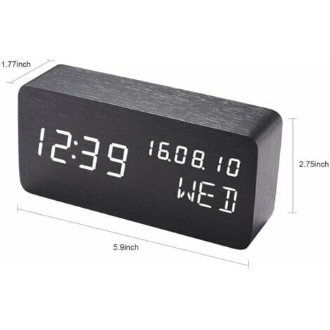 (Träfärg) Digital väckarklocka i trä med LED-ljudkontroll, dubbel USB-batteridrift, tyst träklocka med LED, heminredning