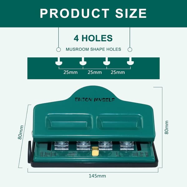 Heavy Duty 4-Hole T-Shaped Paper Punch Tool for Office and Students