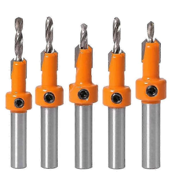 Unique 5-pack 8mm Round Shank Countersink Drill Bit with Key Countersink for Woodworking Hole Woodworking Chamfer