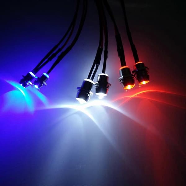 6 LED-frontlykter Baklys for RC 1/5 1/8 1/10 1/12 1/16 RC Buggy Tilbehør Rød, Hvit, Blå LED-lys