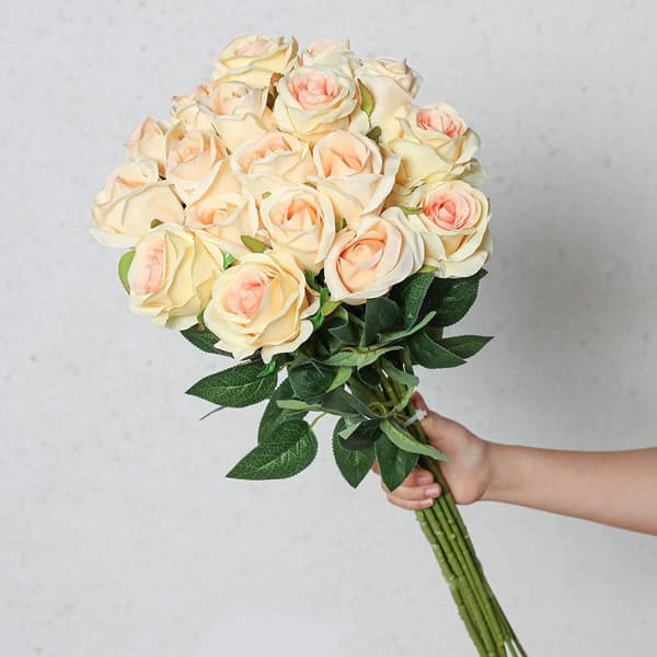 12 Artificial Champagne Roses for Weddings, Parties & Home Decor