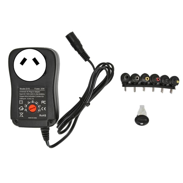 Multifunksjonell 30W universell strømadapter med USB-port, justerbar spenning, strømadapter 100‑240V AU-plugg