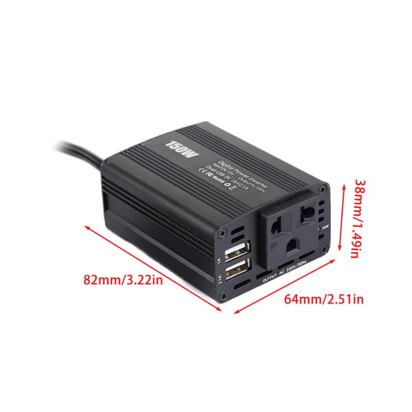 150W Bilstrømomformer DC 12V til 220V AC-omformer med dobbel USB billader EU