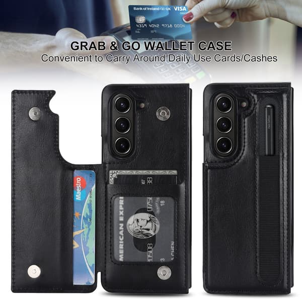 Dobbelt rem penholder kortholder foldbart etui kompatibel med Samsung Z Fold6