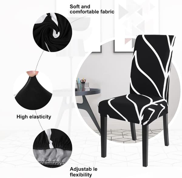 Sett med 4 spisestoltrekk, elastiske universelle stoltrekk