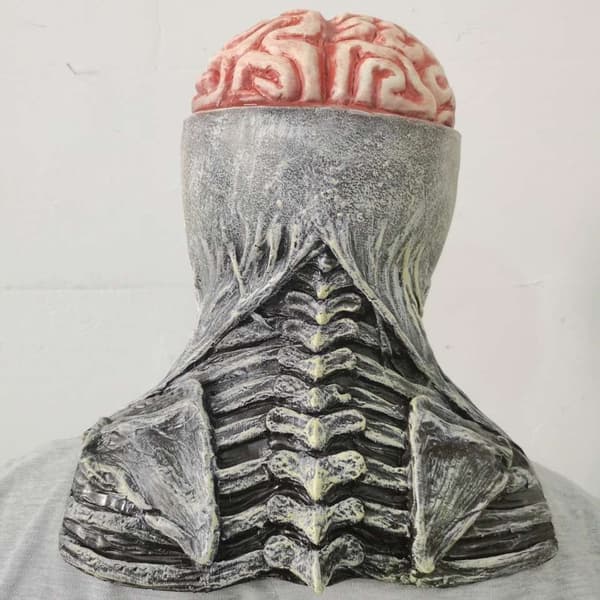 Läskig hjärn-exploderande huvudbonad, rolig och skrämmande latexmask, dödskallemask