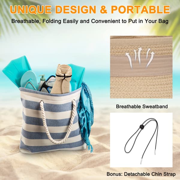 Rullbar Dame Bredbremmet Solskjerm i Halm Beige