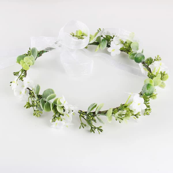 Blomsterkrans til hår, Boho kunstig bryllupskrans til piger og kvinder, hvid blomst C