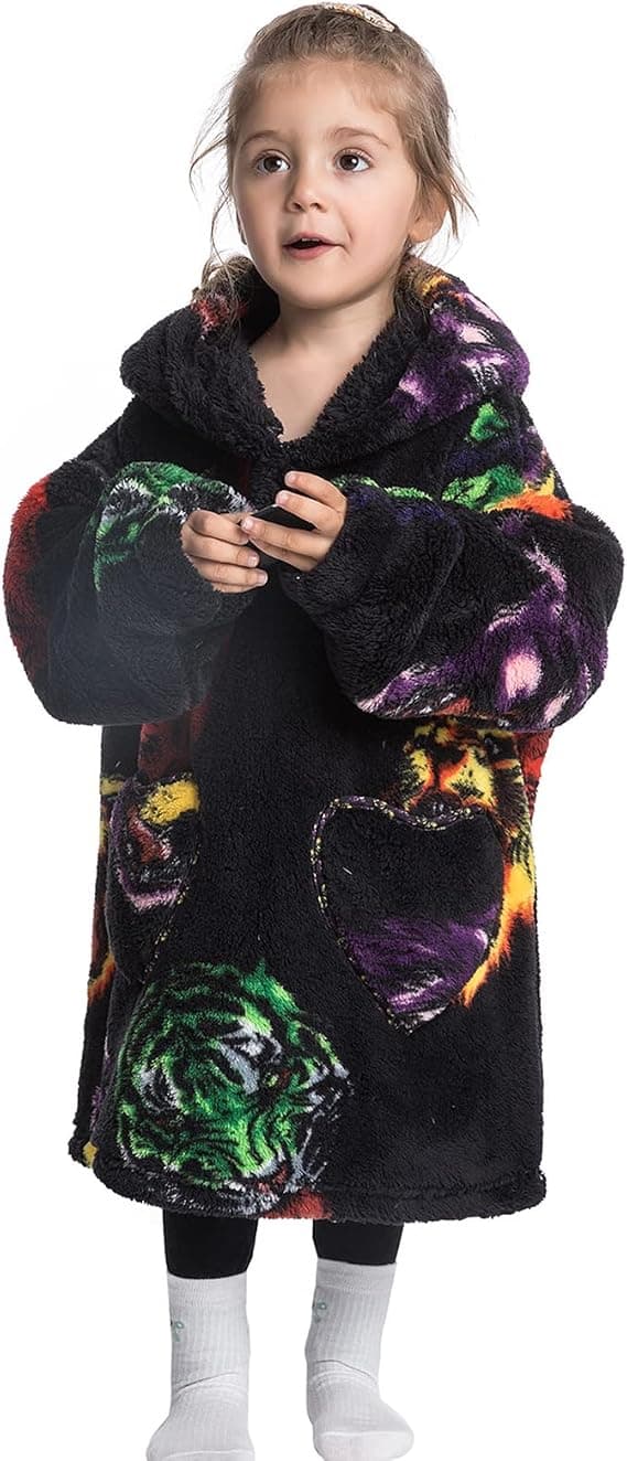 Barnas Overdimensjonerte Teppegenser, Små Jenter Gutter Myk Fleece Hettegenser Bærbar Teppe, Fluffy Kjempegenser for Små Barn