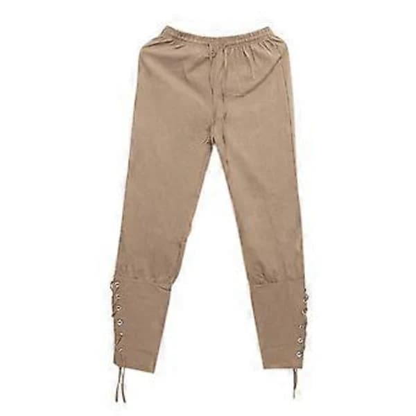 Retro Men's Solid Calf-Banded Pants Renaissance Medieval Pirate Costume Trousers (M Khaki)