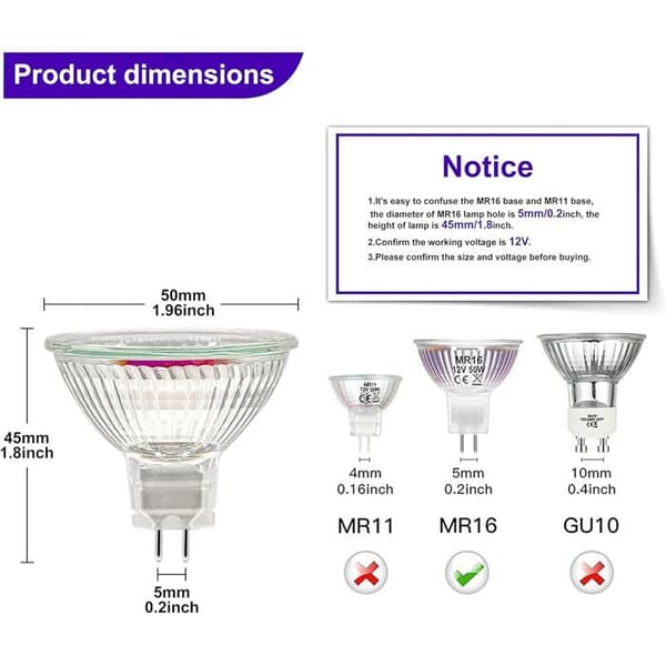 MR16 Halogenlampor, Halogen 12V 20W MR16, GU5.3 20W Dimbar Spotlampa för Tak med 2 Stift, Halogen 2700K Varmvit, 6-pack