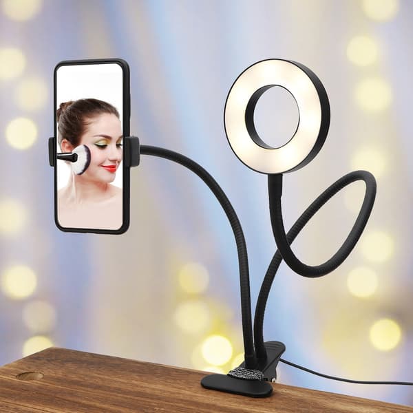 USB Powered Adjustable LED Fill Light Photography Lamp Phone Holder for Live Streaming Black