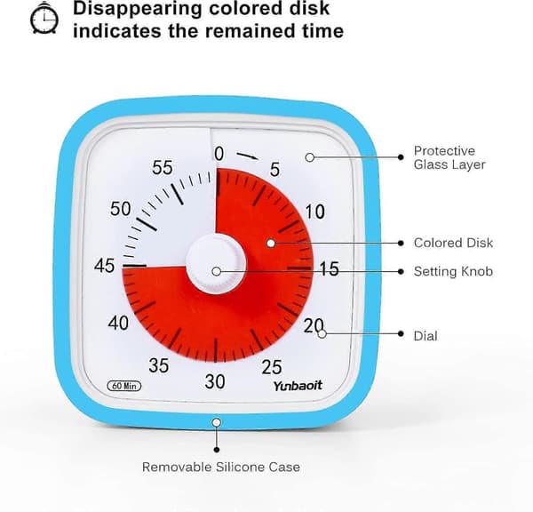 Analog timer version 60 minutter, tidsstyringsværktøj til madlavning, kontor, hjem og skole, uden tikken, valgfri lydalarm (blå)