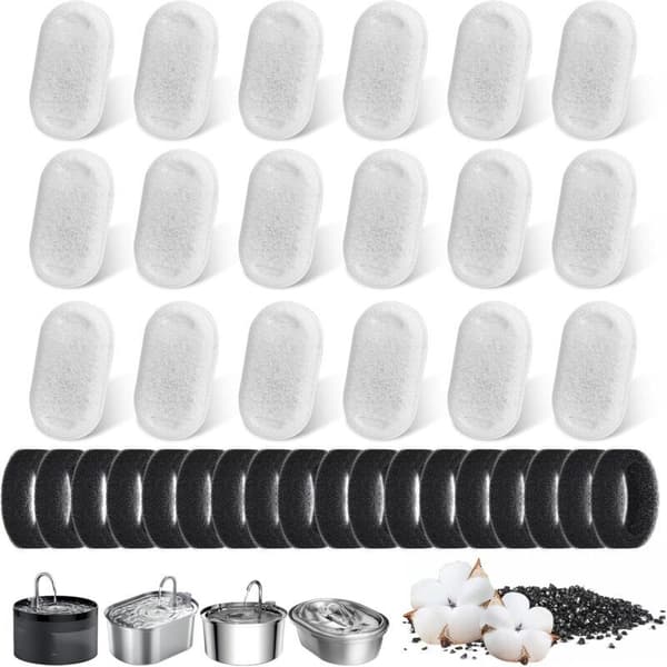 18+18-pack kattvattenfontänfilter, kattvattenfontänfilter, 18 stycken aktivt kolfilter + 18 stycken katts vattendispenser skumsvamp