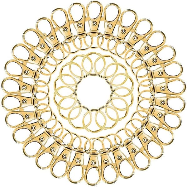 (Guld) 100 stycken vridbara nyckelringar (50 karbinhakar och 50 nyckelringar)