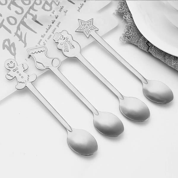 8 stilker julekaffeskjeer, dessertskjeer i rustfritt stål