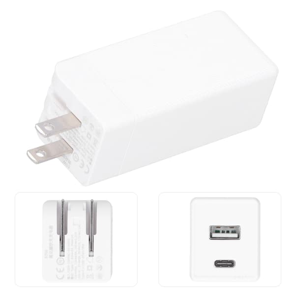 65W GaN PD-strømadapter med doble porter, sammenleggbar lader, hurtigladeblokk 100V-240V US-plugg