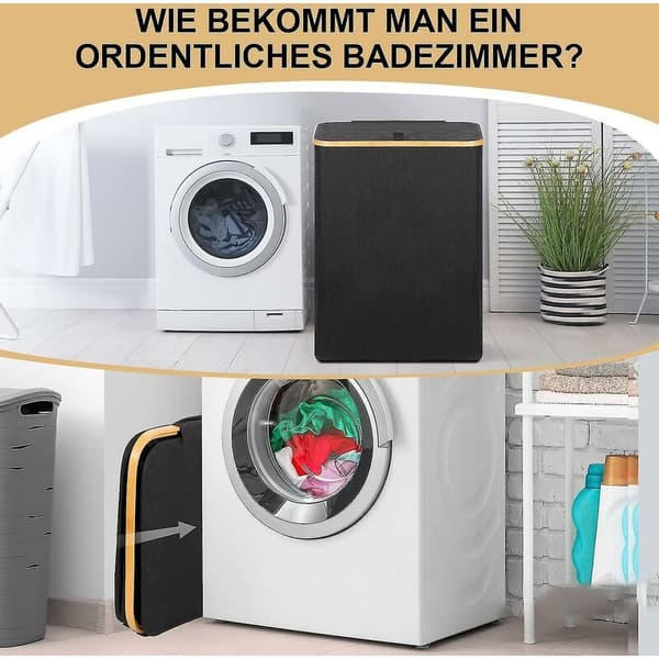 Tvättkorg, Tvättkorg med lock - För badrum och sovrum, Svart - RWLaundry Basket