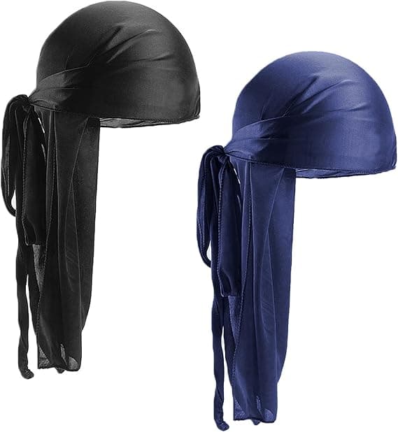 2 stk Sort Blå Silke Durag Unisex Hue Hat Durag til Mænd Kvinder