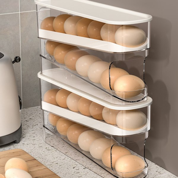 Double-Layer Egg Storage Box with Sliding Drawer, Large Capacity, Stable Countertop Egg Storage Box, Cream Cream