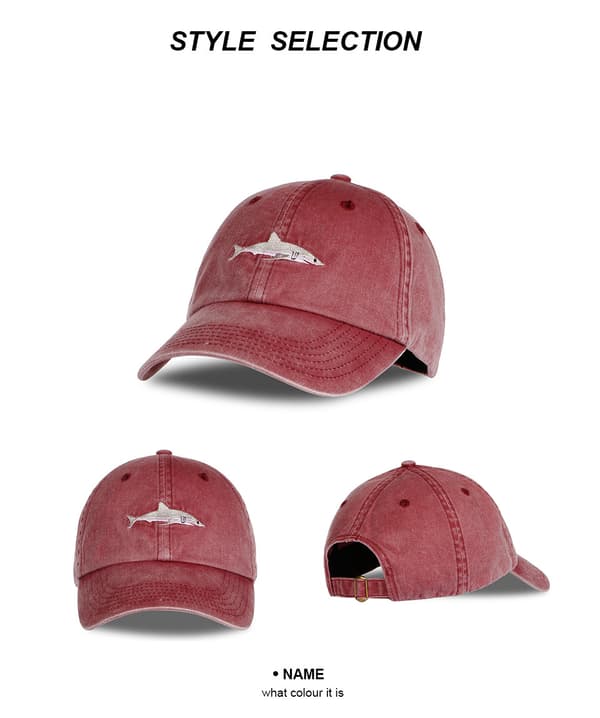 Washed Shark Embroidered Baseball Cap (Black), Polo-Style Classi