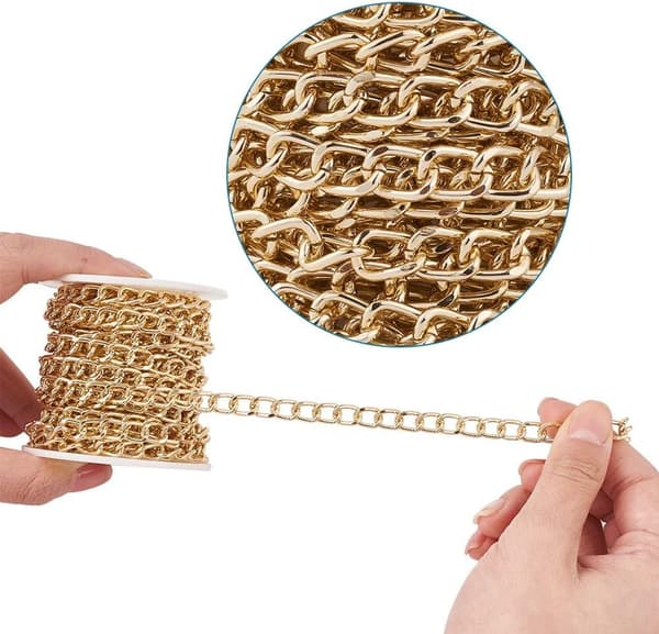 10*6,5 mm Unwelded Twisted Gold Aluminum Coarse Link Chain with Spool