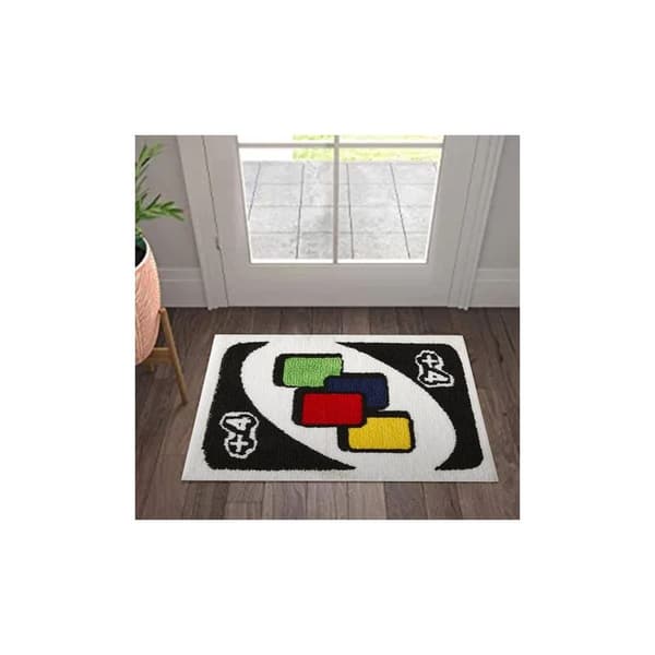 UNO - Card Shaped Rug Non-Slip Washable Modern Abstract Cute Unique Bathroom Bedroom Mat Fun Gift for Multicolour Multicolour