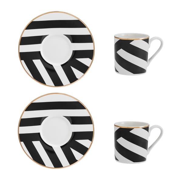 Mikasa Luxe Deco Kina Espressokopper Sæt - 2 stk - Geometrisk Sort/Hvid 0.72