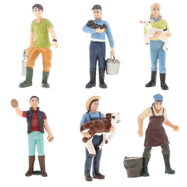 6 stk/sæt PVC Gårdranch Actionfigur Legetøj med Dyr, Simuleringsmodel af Mennesker, Bondefigurer Legetøj_tfrf