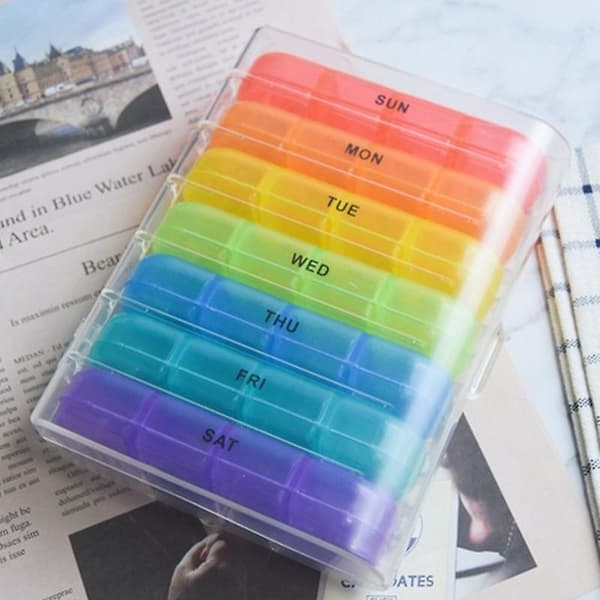 Weekly Pill Organizer 4 Times A Day Black 7 Days Travel Capsule Tablet Storage Box Container White White
