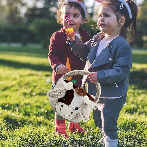 Cow Plush Easter Basket with Plush Ears, Easter Bags for Party Decorations, Candy Gifts, Easter Egg Hunt