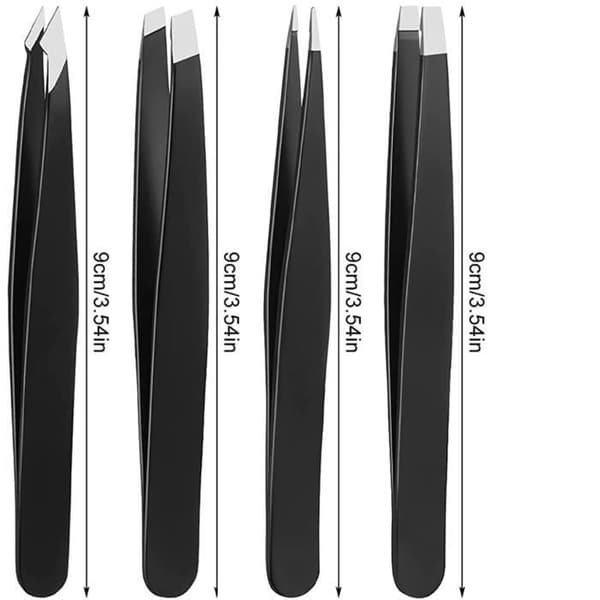 Professional Stainless Steel Eyebrow Tweezers, Eyebrow Kit with Eyebrow Scissors, Eyebrow Brush Set, Black