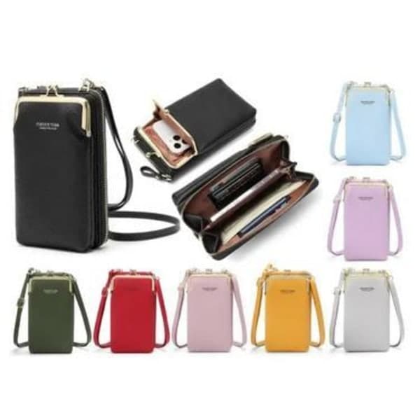 Mobile Phone Wallet Card Case Bag with Shoulder Strap Black Black