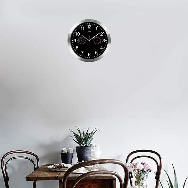 Quartz Round Wall Clock, Aluminum Silent Indoor Wall Clock with