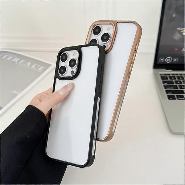 Compatible for iPhone 14 Pro Transparent Phone Case Electroplated Edge PC Acrylic Back Blue Blue