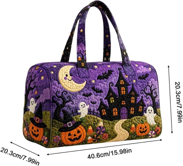 Halloween-tikattu laukku - suuri matkakassi, kurpitsaprintti B B