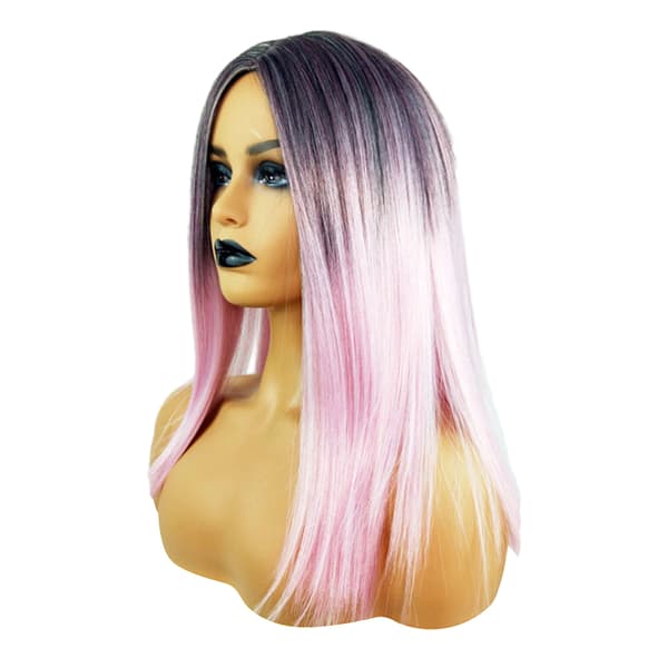 Sort Rosa Gradient Lang Paryk DIY Glat Letvægtsparyk Tilbehør til Daglig Makeup Pink