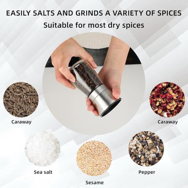 2-delt peberkværnsæt - Salt- og peberstrøer - Peberkværn, 180ml*2 rustfrit stål og glas, perfekt til kværning og genopfyldning